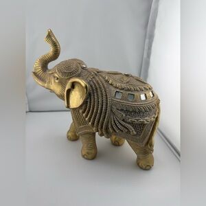 Large Gold Tone Elephant Figurine